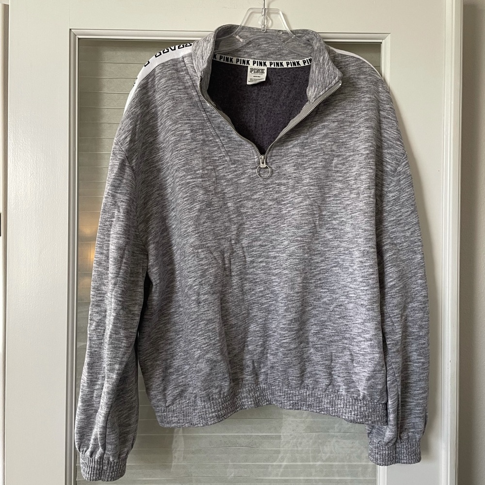 VS PINK Gray Heather Quarter Zip Pullover Size M